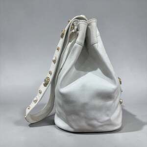 Vintage I. Magnin White Leather Bucket Bag Italy Pearl Rhinestone  Boho Luxe